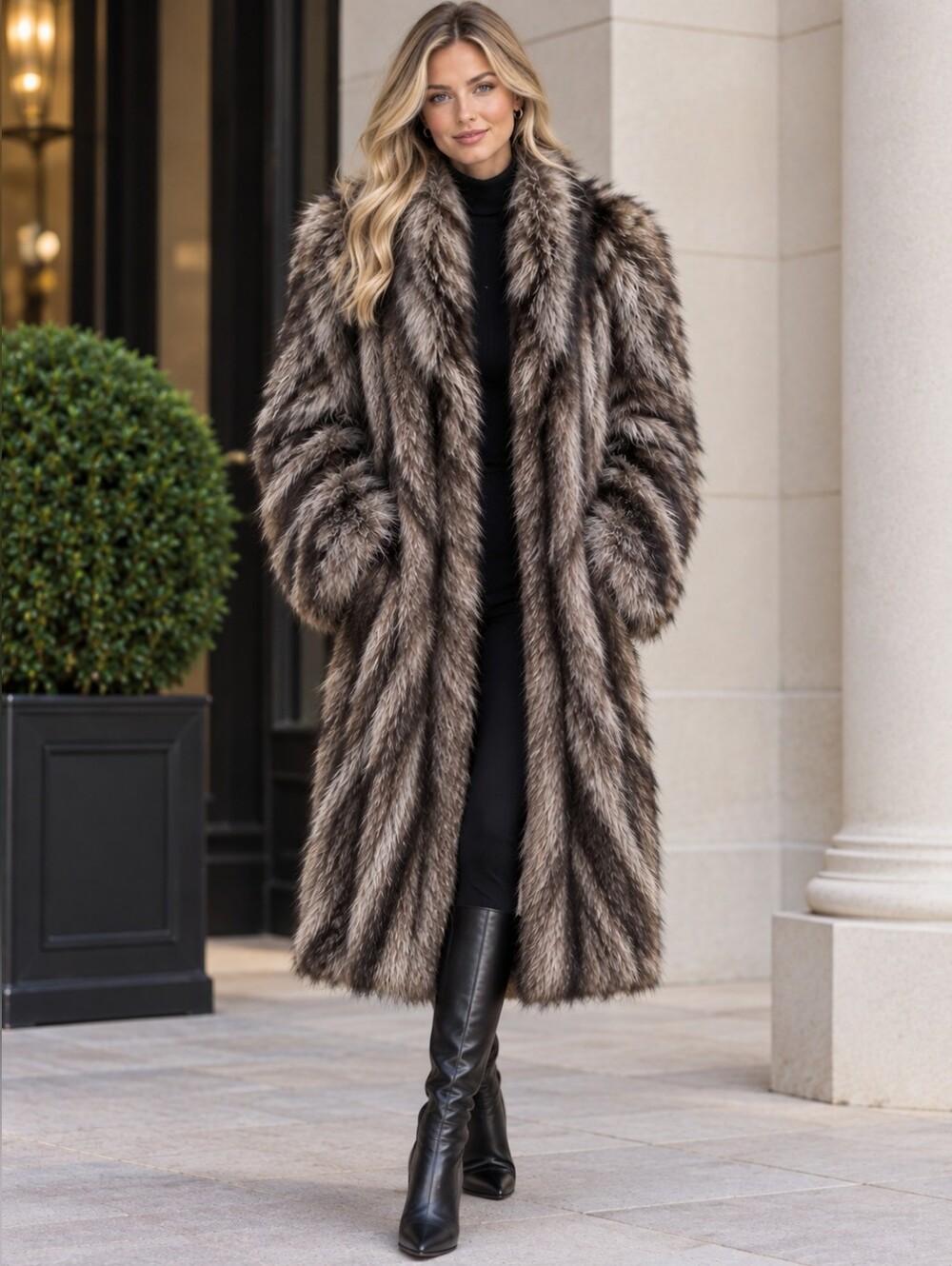 Vintage Raccoon NEW Fur Coat Full Length Pockets 10 Stripes *No Liner Warm Shawl